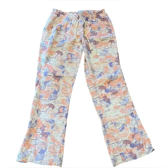 Roxy Wide Leg floral print cargo Flax Linen Drawstring Relaxed Fit pants M EUC - Picture 4 of 13